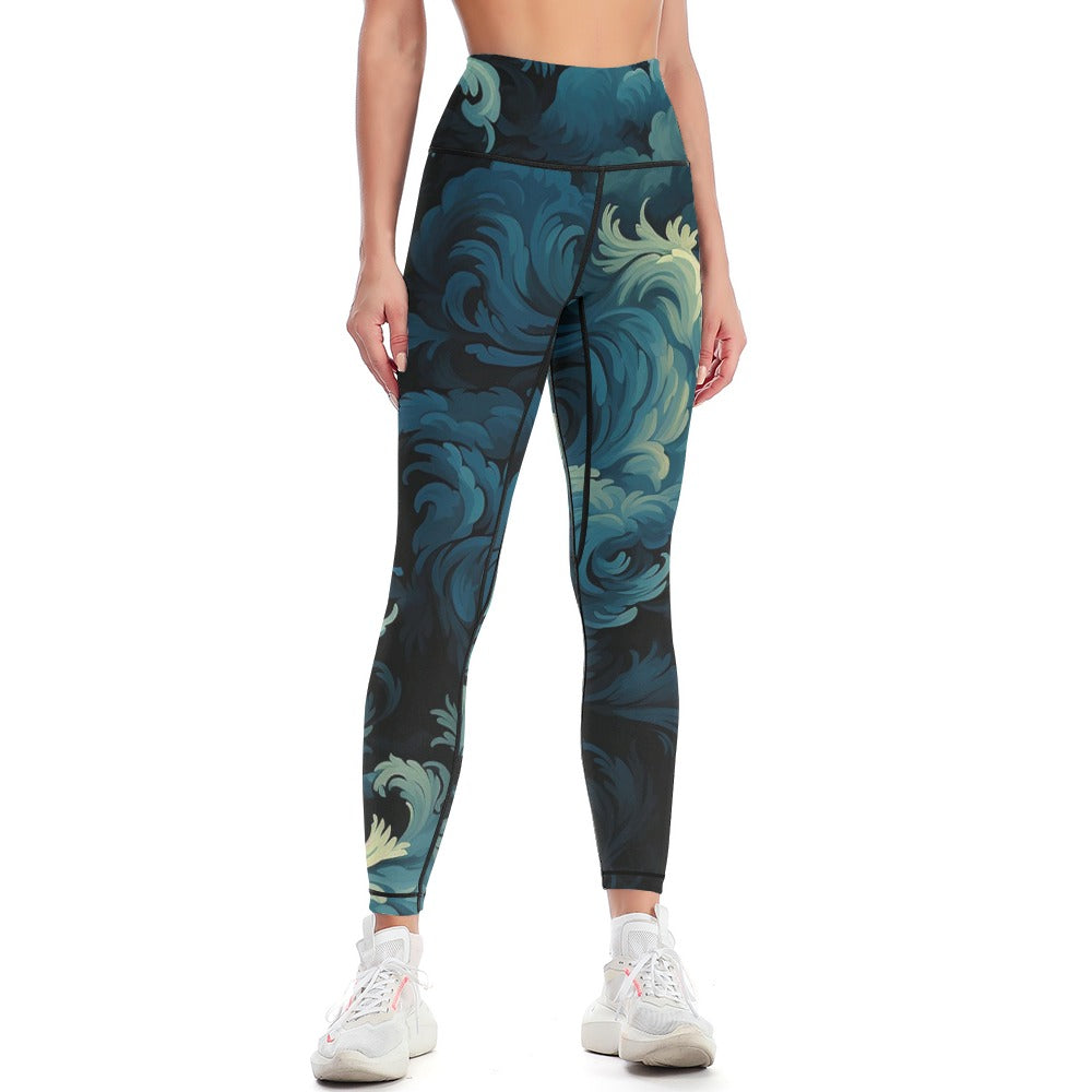 Premium High-Waist Blue Waves Yoga Pants for Women - Soft & Stretchy Workout Leggings - Perfect for Yoga, Gym, Running & Lounge Wear
