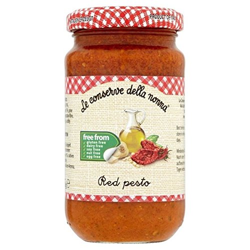 Le Conserve Della Nonna Dairy & Gluten Free Red Pesto Sauce 185g (Pack of 2) - Authentic Italian Basil Spread for Pasta, Pizza & Sandwiches