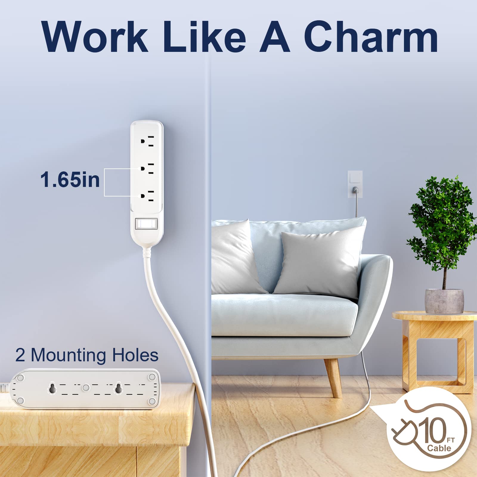 **Weatherproof Outdoor Power Strip - 10 FT Extension Cord with 3 Outlets, 1875W Overload Protection & Shock Prevention - Ideal for Kitchen, Patio, Christmas Lights & Outdoor Decor (White)**