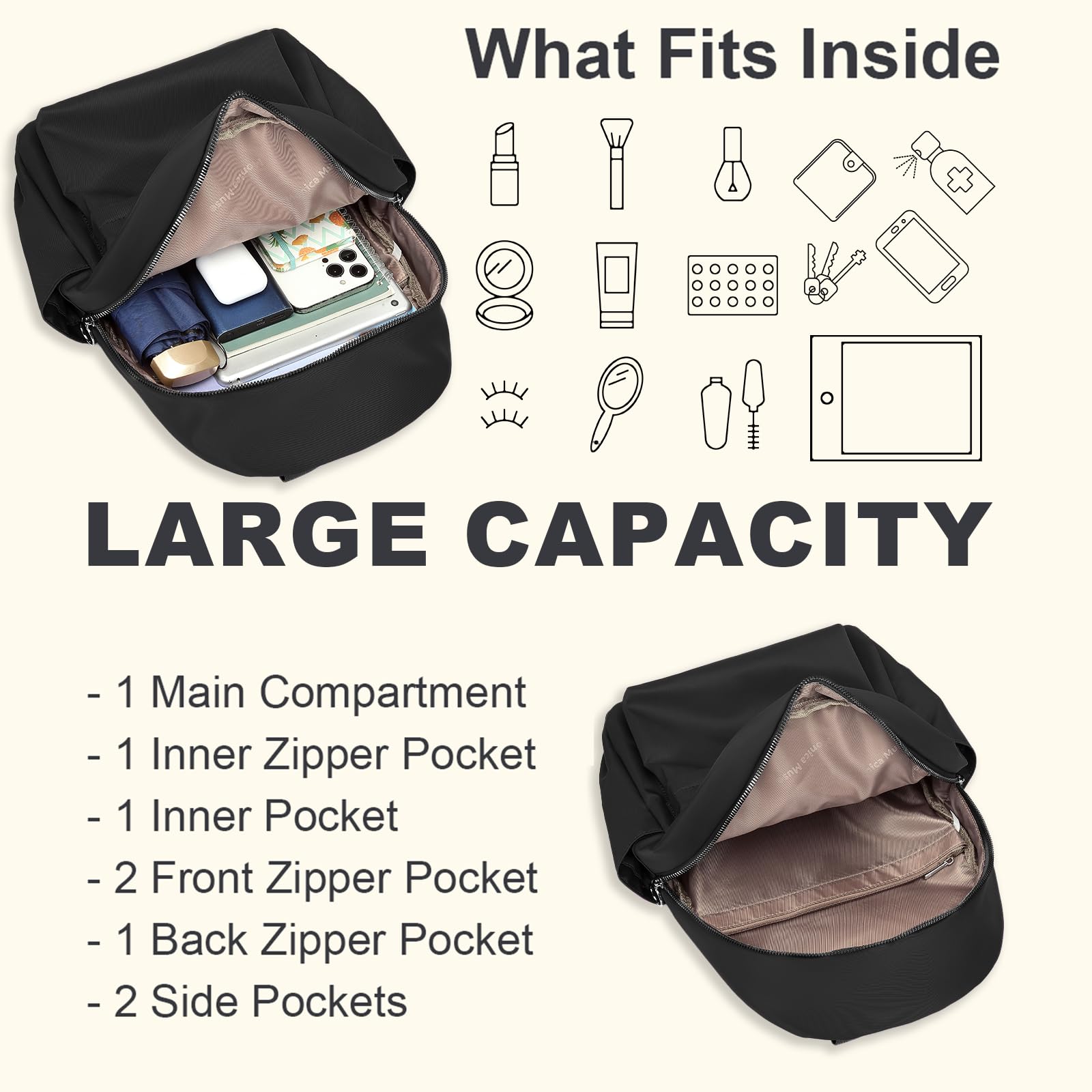 Stylish Mini Backpack for Women - Lightweight Small Backpack Purse, Cute Daypack for College, Work, Travel, Shopping & Dating | Perfect for Everyday Use, Commuting & Weekend Adventures (Black)