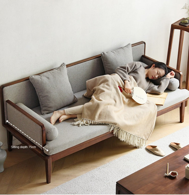 Premium Black Walnut & Ash Solid Wood Sofa - Traditional Chinese Style Living Room Seating for Home, Office, or Lounge Decor