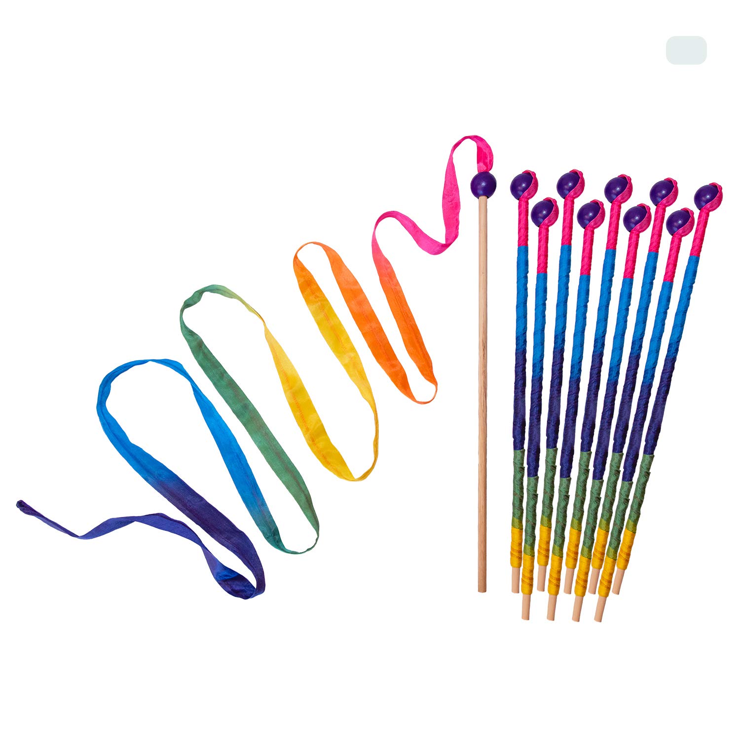 Sarah's Silks Rainbow Streamer - 8 Foot Long Silk Ribbon Wand for Kids | Pretend Play, Dance, Baton Twirling & Gymnastics | Montessori & Waldorf Wooden Toy | Perfect for Birthday Parties, Outdoor Play & Creative Movement Activities
