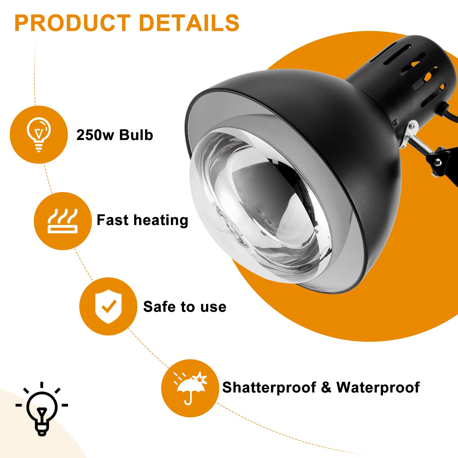 250W Food Heat Lamp - Kitchen Warmer for Home & Restaurants