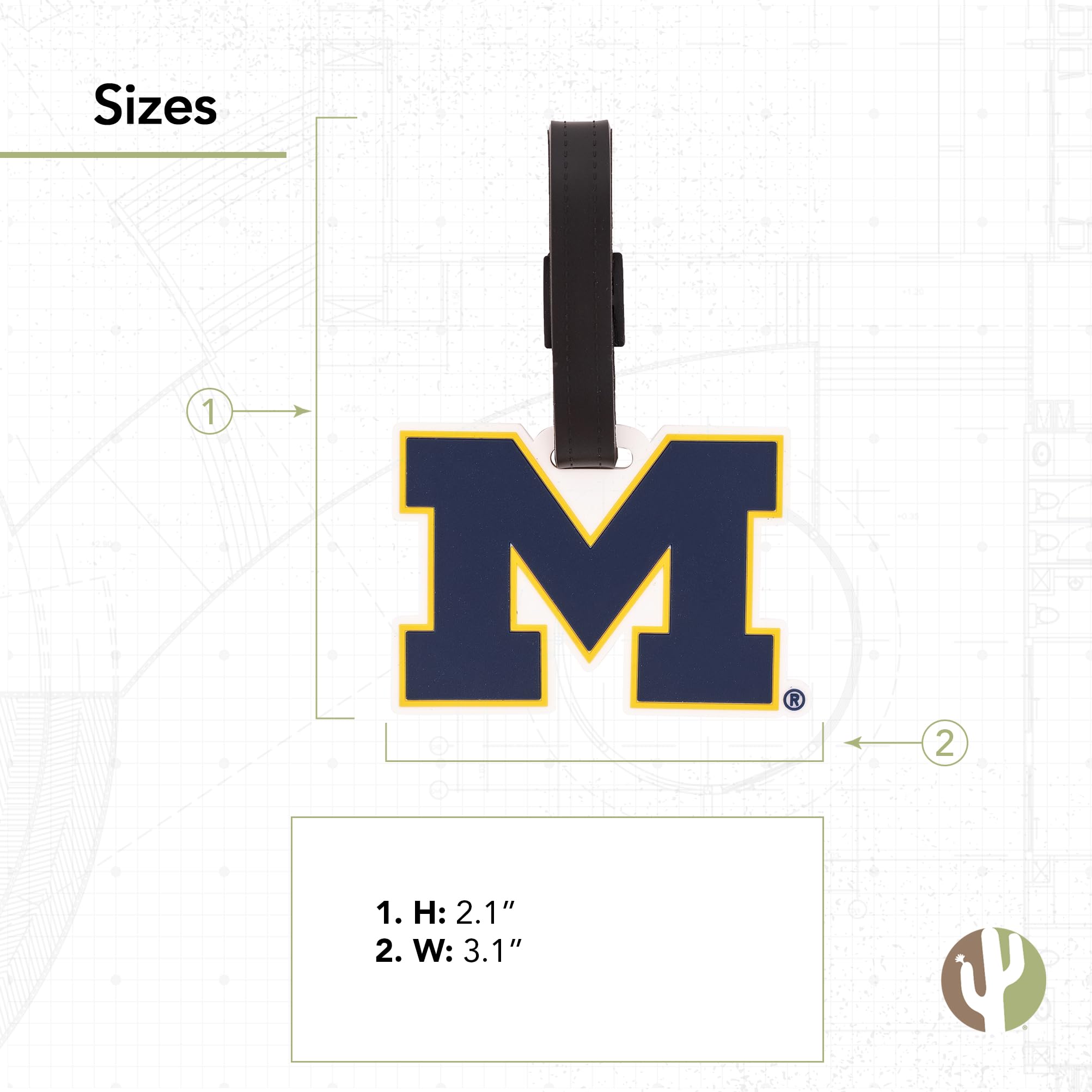 University of Michigan Wolverines Luggage Tag - Durable PVC Travel ID Label for Bags & Backpacks - Desert Cactus Design B - Perfect for College Travel & Alumni Trips