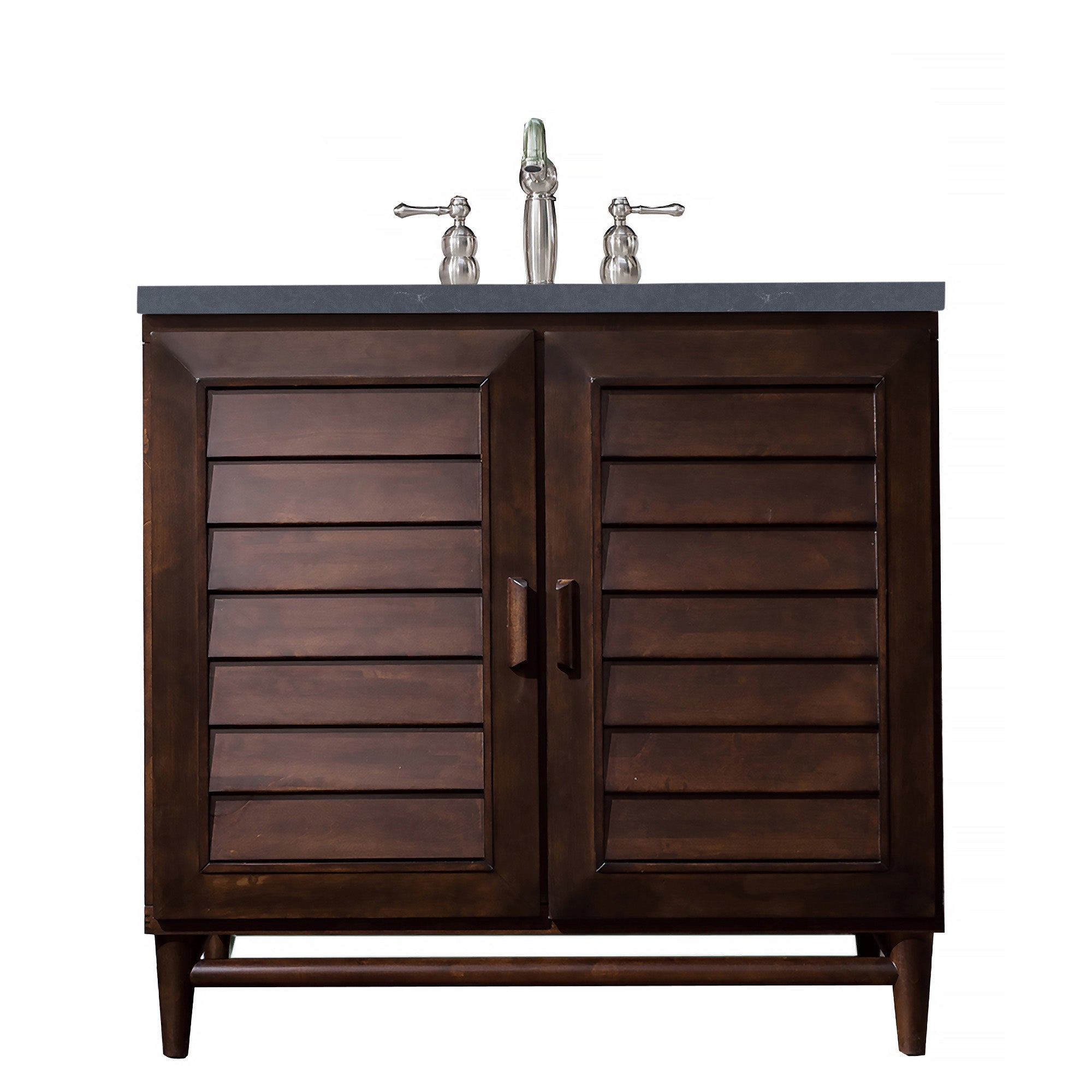 Portland 36 Inch Single Bathroom Vanity with Burnished Mahogany Finish & 3CM Charcoal Soapstone Quartz Countertop - Perfect for Modern Master Bathrooms and Powder Rooms