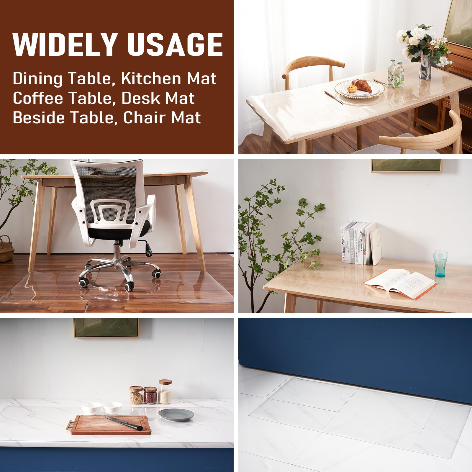 36x60 Inch Clear PVC Table Cover Protector - 1.5mm Thick Waterproof & Non-Slip Plastic Tablecloth for Wooden Tables - Perfect for Kitchen, Dining Room, Office, and Outdoor Use