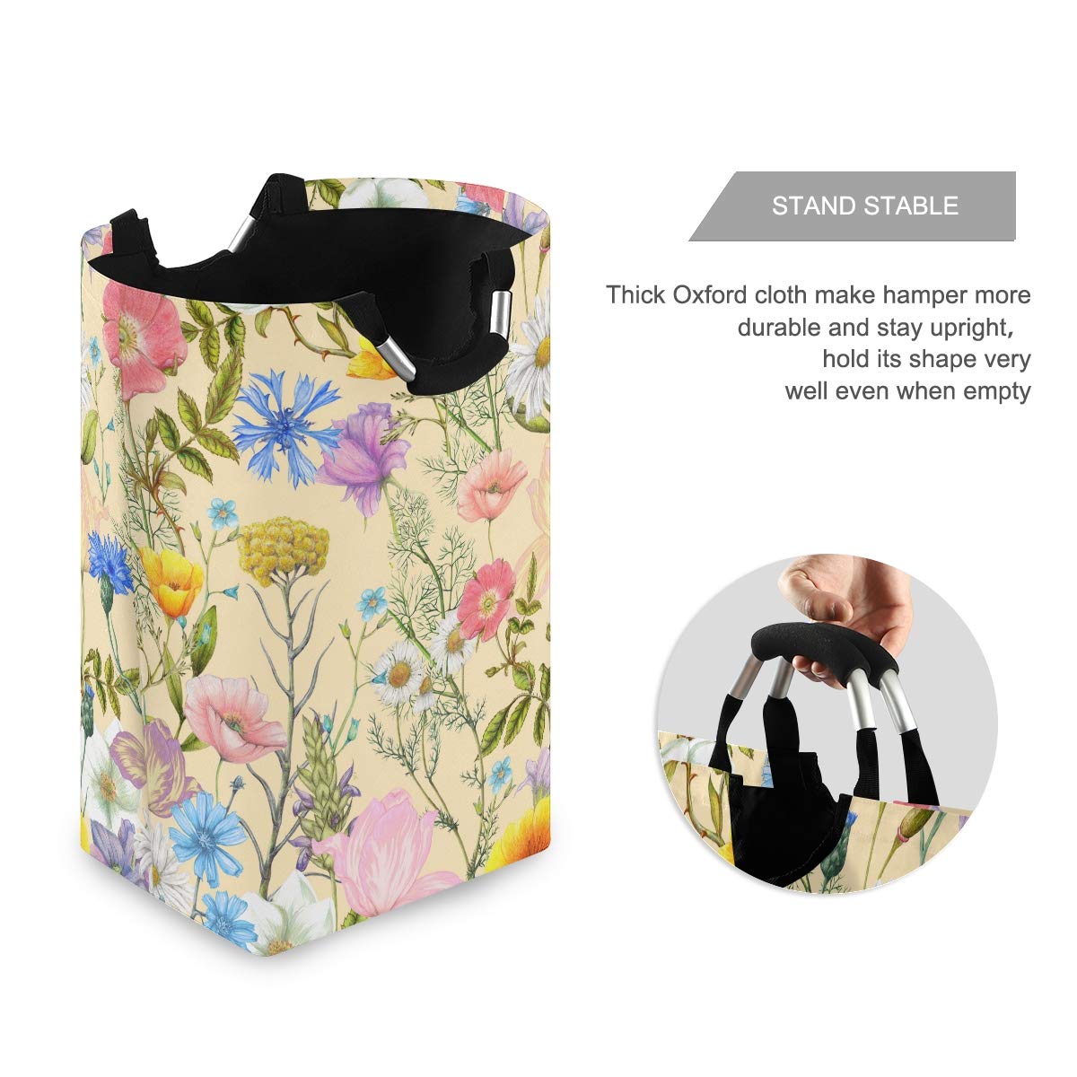 Senya Large Collapsible Storage Basket - Summer Wildflowers Design, Foldable Organizer Bin for Laundry, Nursery, Clothes & Toys | Perfect for Home Organization, Kids Room & Closet Storage