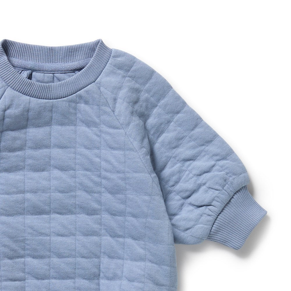 Sky Blue Organic Quilted Bodysuit for Women - Soft Comfortable Stretchy Maternity & Nursing Wear - Perfect for Pregnancy, Breastfeeding & Everyday Casual Outfits