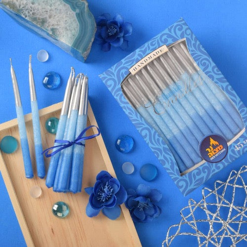 Blue & Silver Menorah Candles for Chanukkah - Elegant Hanukkah Candle Holder for Jewish Holiday Decor & Home Celebration