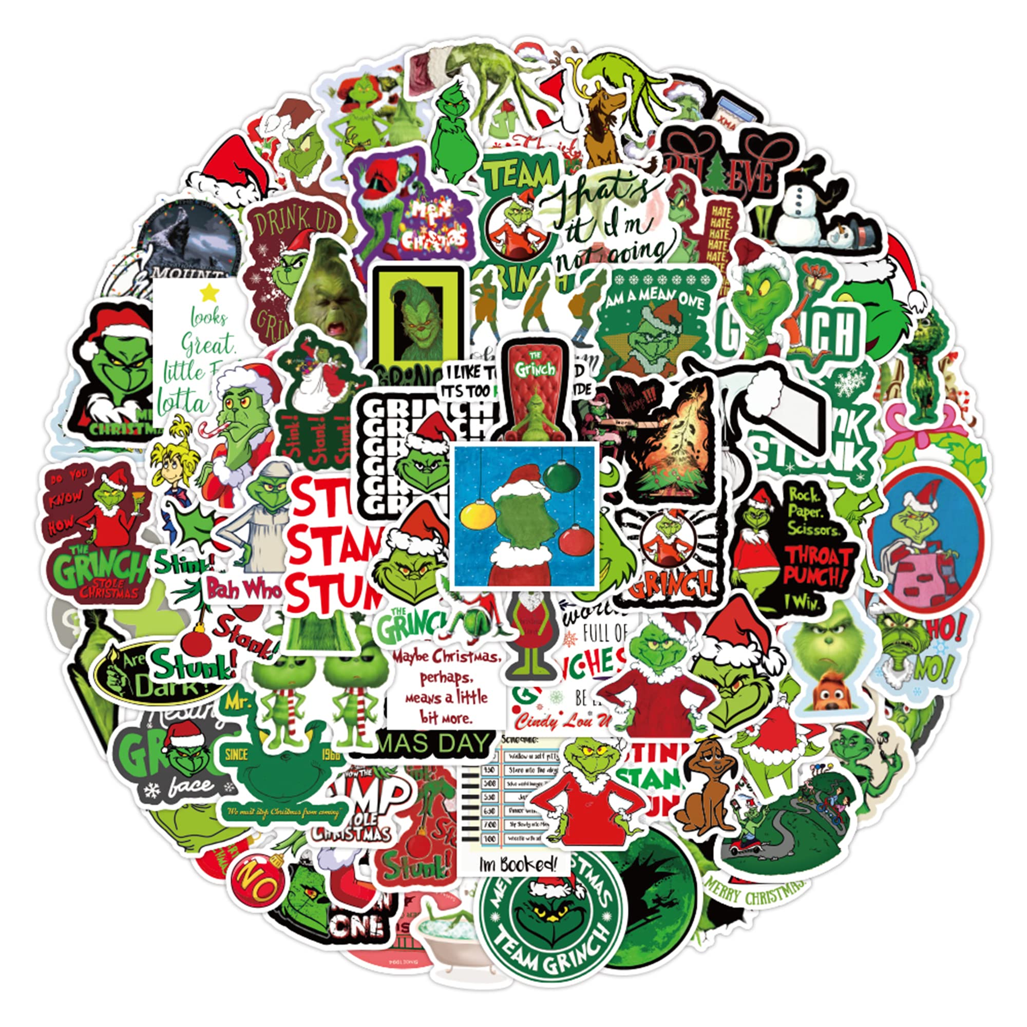 100PCs Grinch Christmas Stickers - Aesthetic Vinyl Decals for Laptop, Water Bottle, Hydro Flask, Car, Planner & Skateboard | Cute Holiday Gift Stickers for Kids, Toddlers & Adults | Perfect for DIY Crafts, Party Favors & Seasonal Decorations