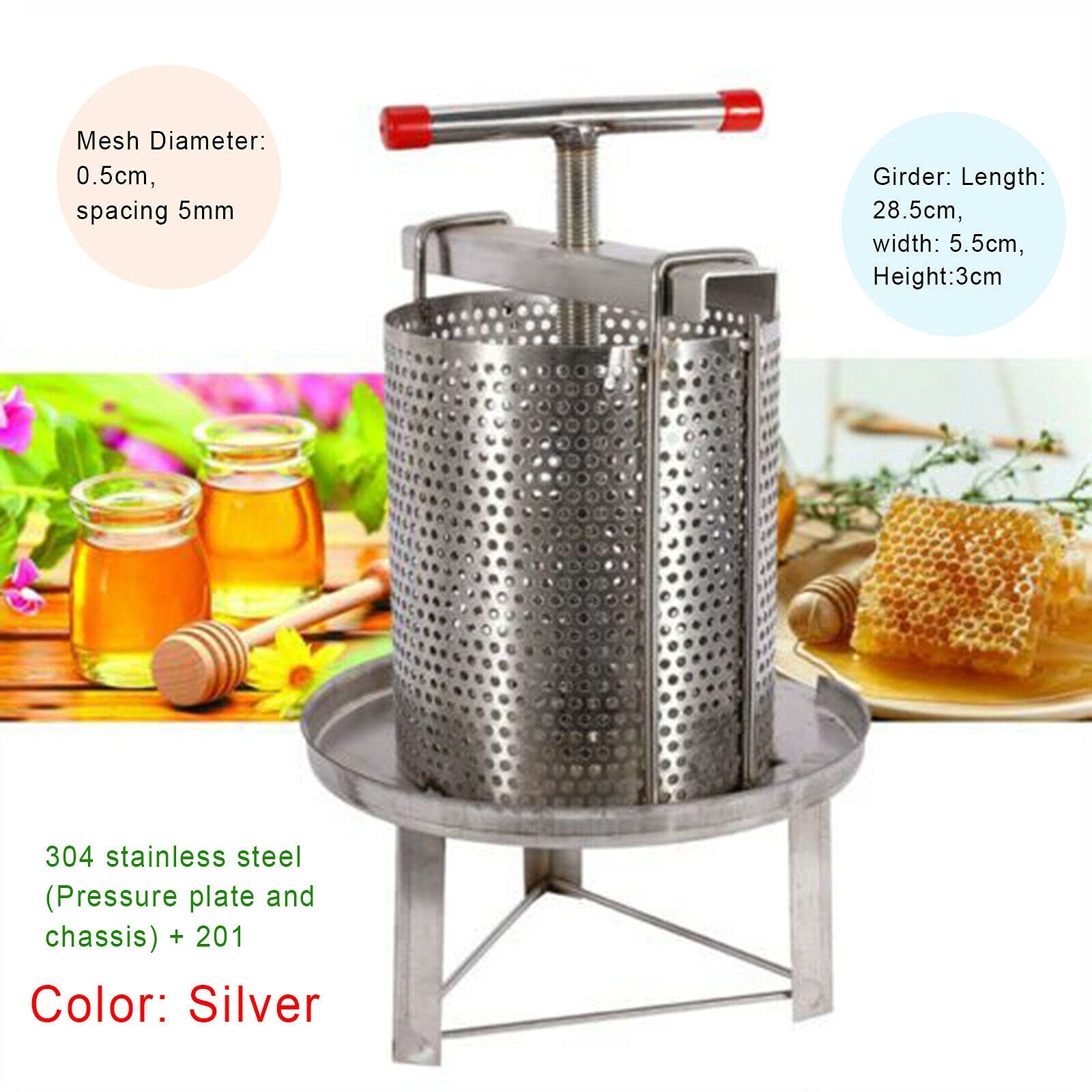 Stainless Steel Manual Honey Press Extractor - T-Shaped Honey & Fruit Press for Wine, Juice, Pepper & Oil Making | Perfect for Home Brewing, DIY Honey Extraction & Small Batch Food Processing