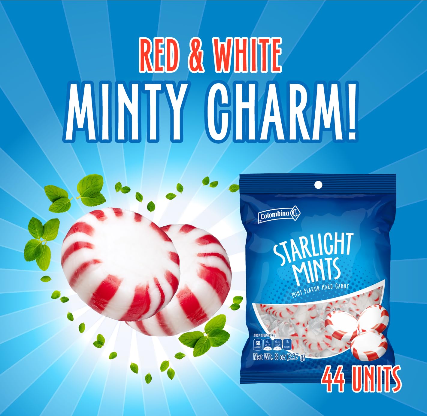 Colombina Starlight Mints - Refreshing Peppermint Hard Candies - Creamy Breath Mints for Fresh Breath - Individually Wrapped Bulk Candy (44 Pieces) - Perfect for Office Snacks, Party Favors & Gift Bags - 8oz 2-Pack