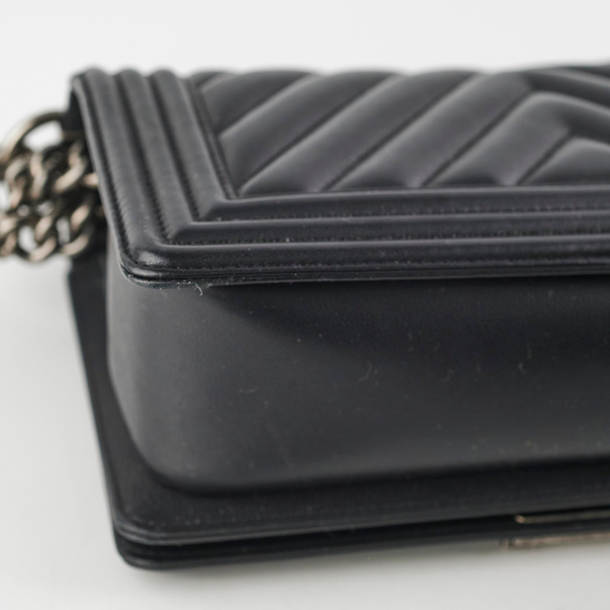Chanel Boy Old Medium Black Chevron Quilted Lambskin Leather Handbag - Luxury Crossbody Bag for Women, Perfect for Parties, Dates & Evening Events