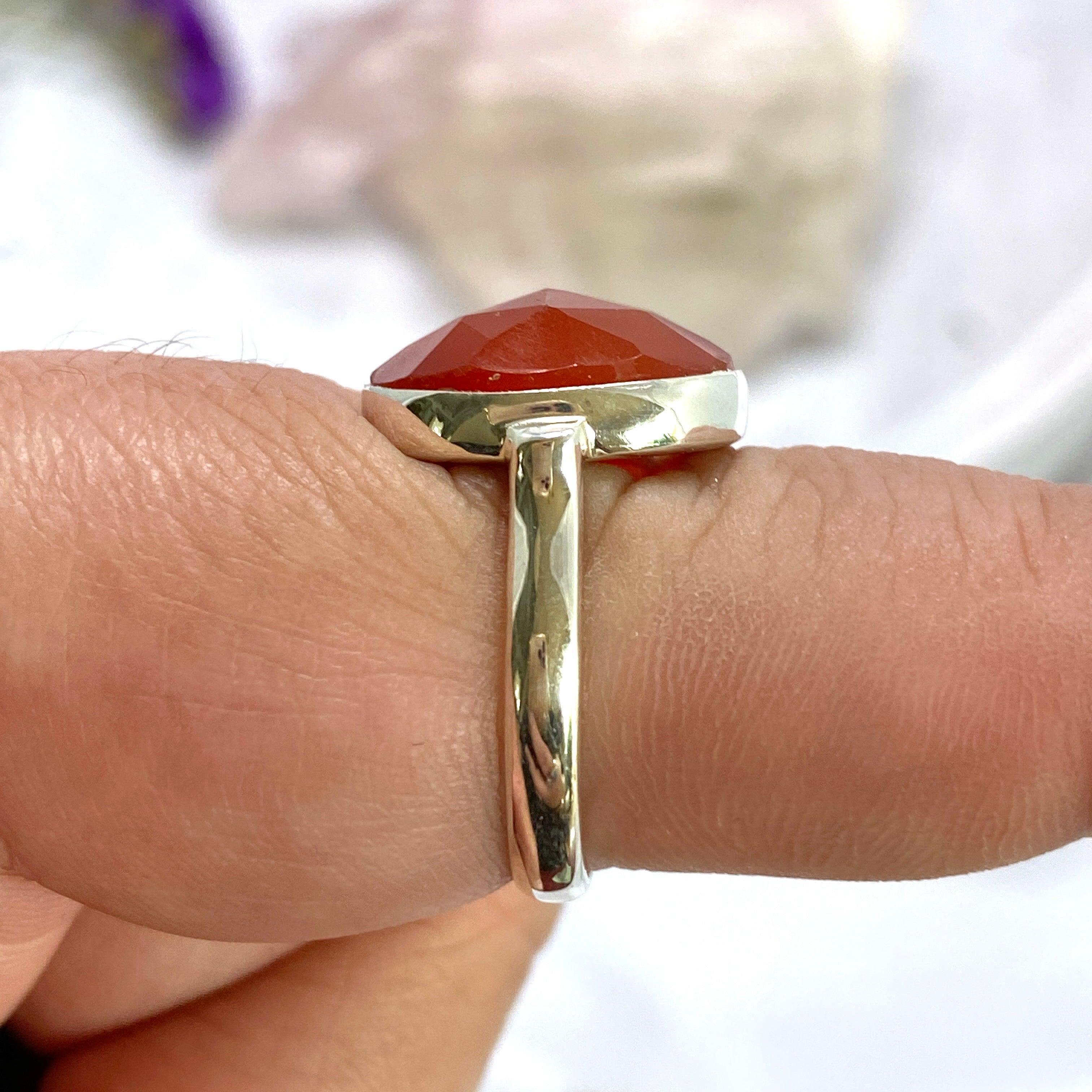 Natural Carnelian Oval Faceted Ring - Size 9 - KRGJ2551 - Elegant Boho Jewelry for Women, Perfect for Everyday Wear & Special Occasions