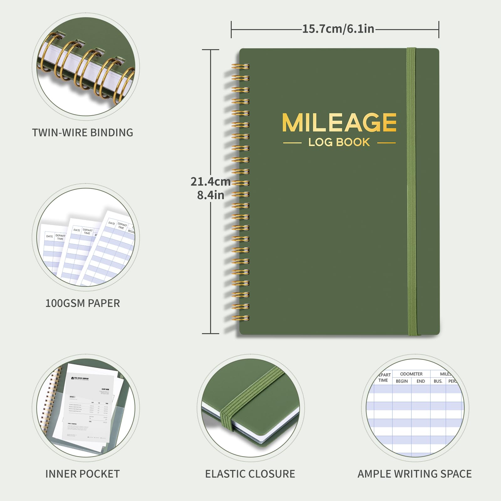 Auto Mileage Log Book for Car & Vehicle Maintenance - 6.1×8.4