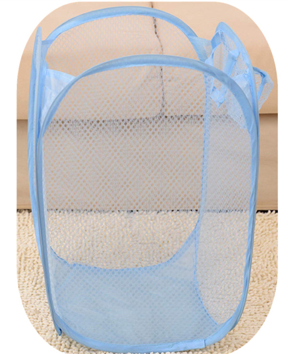 Foldable Laundry Basket with 3 Compartments - Baby Clothes Organizer, Toy Storage Bin, Kids Hamper for Socks, Dish Towels & Small Garments - Sky Blue - Perfect for Nursery, Playroom & Laundry Room Organization