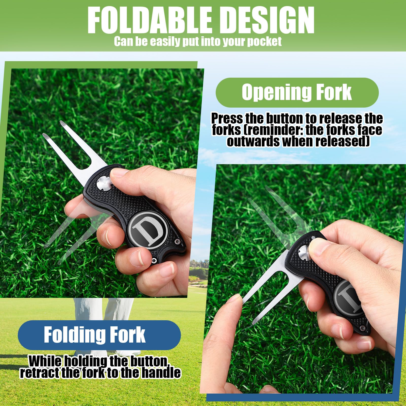 Personalized Golf Divot Repair Tool with Monogram Initials & Magnetic Ball Marker - Foldable Metal Putter Alignment Aid | Premium Golf Accessories & Gifts for Men | Perfect for Course Play, Practice & Tournament Use