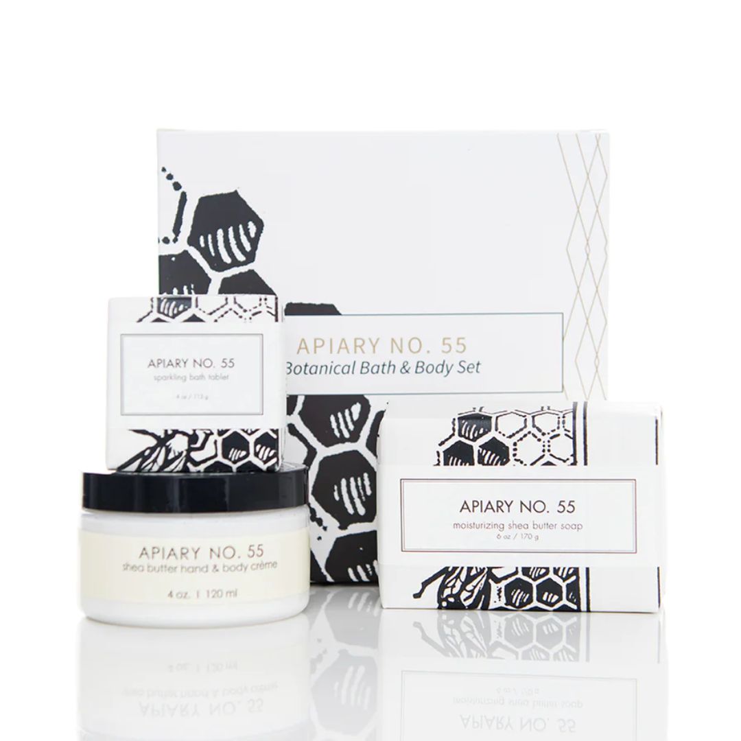 Apiary 55 Botanical Bath & Body Gift Set - Natural Honey & Floral Skincare Collection for Relaxation & Self-Care | Perfect for Spa Days, Birthday Gifts & Home Pampering