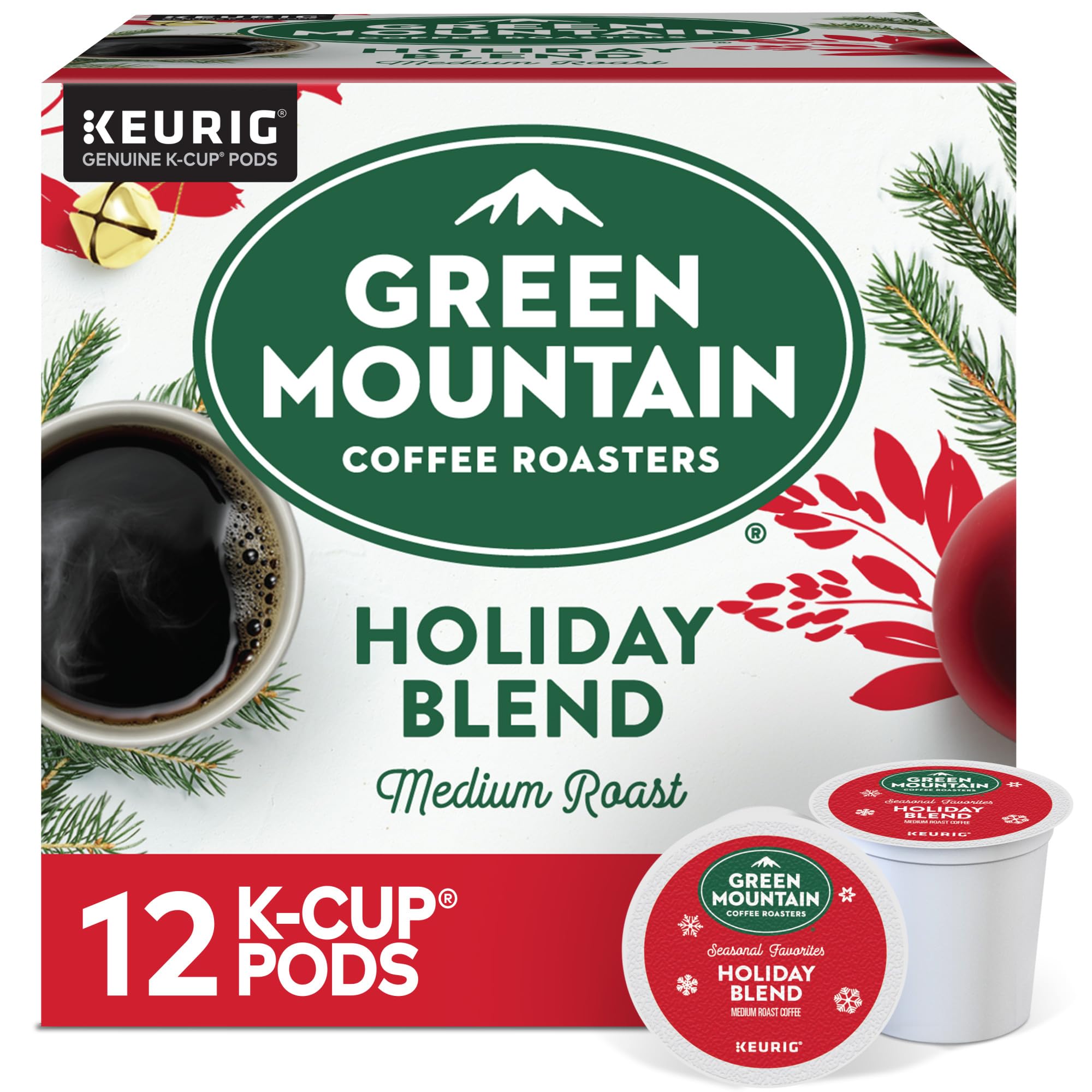 Green Mountain Coffee Roasters K-Cups Holiday Blend - 12 Count Single Serve Coffee Pods for Keurig Brewers | Perfect for Christmas Morning & Holiday Gatherings