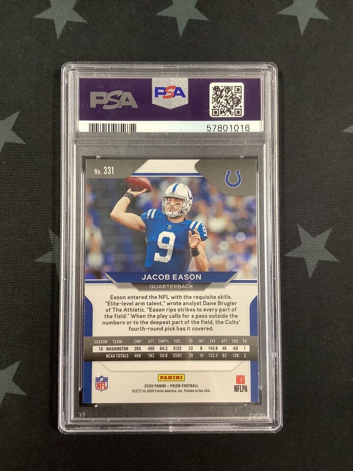 2020 Panini Prizm Jacob Eason #331 PSA Mint 9 Football Card - Rare Collectible for Sports Fans & Trading Card Enthusiasts | Perfect for Display, Investment, or Gift Giving