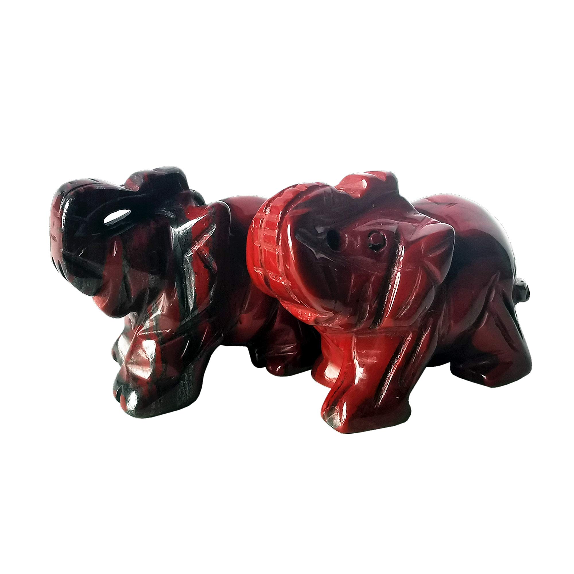 Bacatgem 2 Pcs Natural Red Tiger Iron Gemstone Healing Crystals - Hand Carved Elephant Figurine 1.5 Inch for Meditation, Feng Shui Decor, Office Desk & Home Decoration