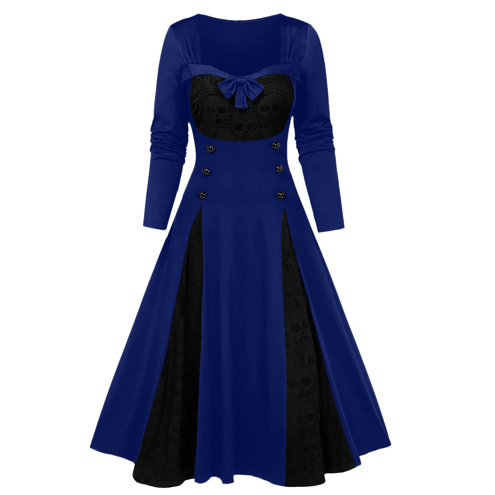 Gothic Vintage Mini Dress for Women - Halloween Skull Lace Swing Dress with Mock Buttons, Plus Size Party Gown | Perfect for Halloween Costumes, Gothic Parties, Nightclub Outfits and Vintage Fashion Events