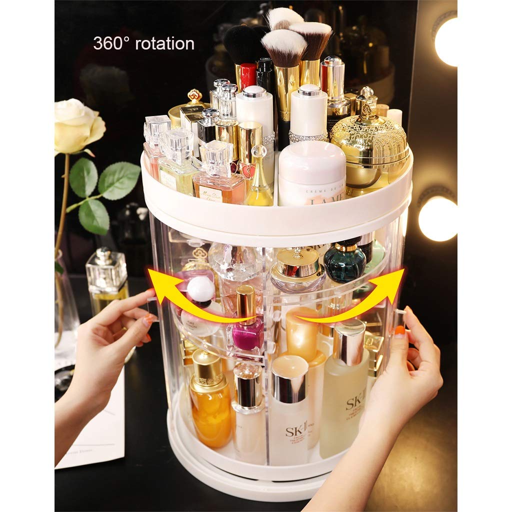 360° Rotating Acrylic Makeup Organizer Turntable - Clear Dust-Proof Cosmetic Storage Rack for Lipstick, Skincare & Beauty Products | Perfect for Vanity, Bathroom Countertop & Dressing Table Organization