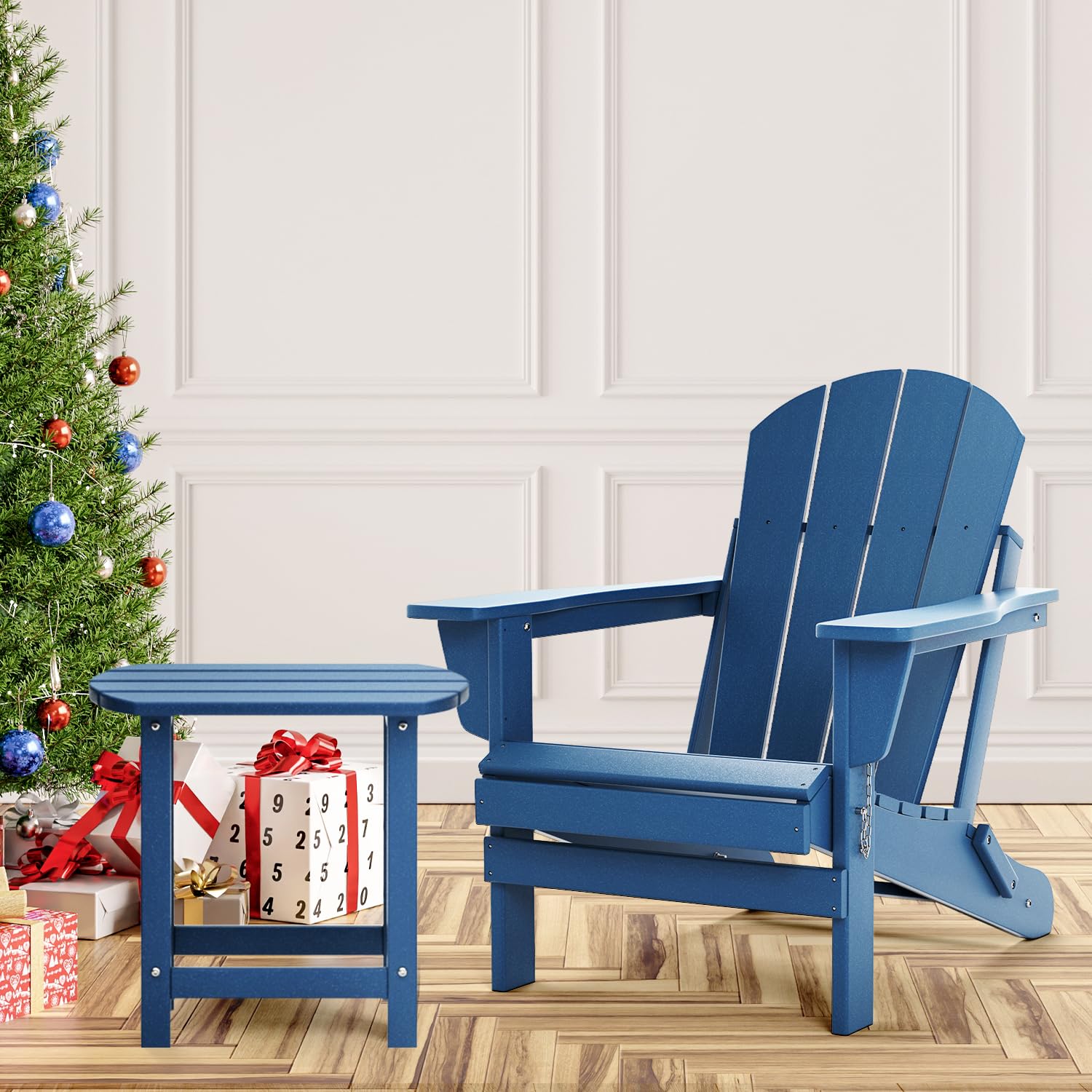 TORVA Folding Adirondack Chair - All-Weather HDPE Resin Outdoor Patio Chair for Backyard, Garden, Beach & Deck - Fire Pit & BBQ Seating - Navy Blue (Perfect for Camping, Picnics & Relaxing Outdoors)