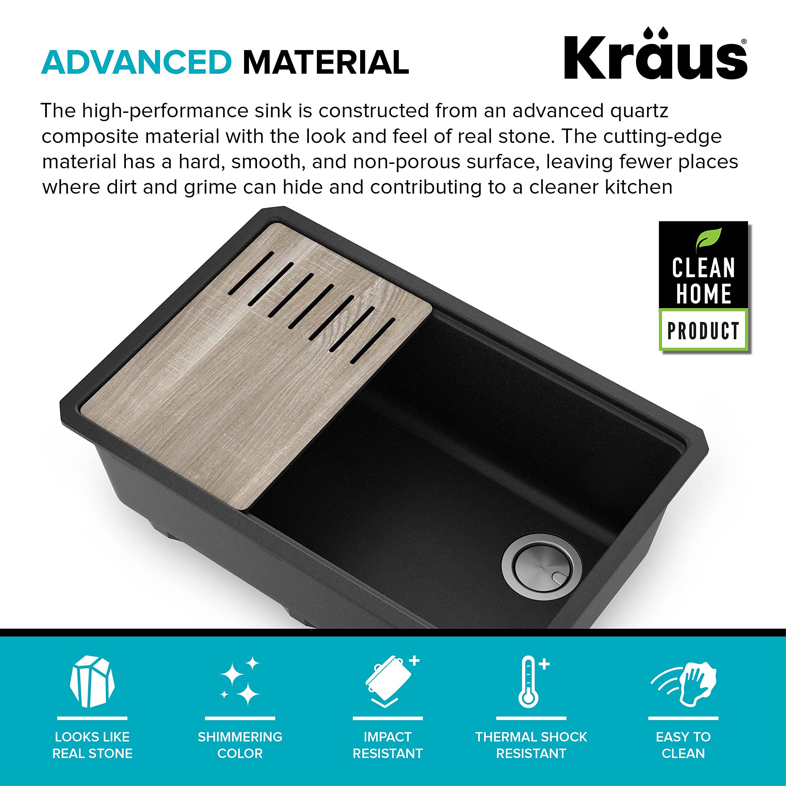 KRAUS Bellucci 30-Inch Undermount Workstation Granite Composite Kitchen Sink in Metallic Black - Includes Accessories (KGUW2-30MBL) - Perfect for Modern Kitchens, Food Prep, and Heavy-Duty Cooking