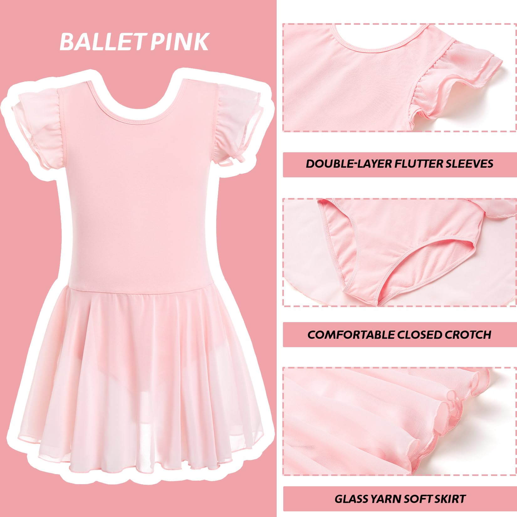 HiDance Girls' Ballet Leotard with Skirt - Dance Tutu Outfit for Ballet Class, Recital & Performance - Soft Stretch Ballet Costume for Toddler to Teen Ballerinas
