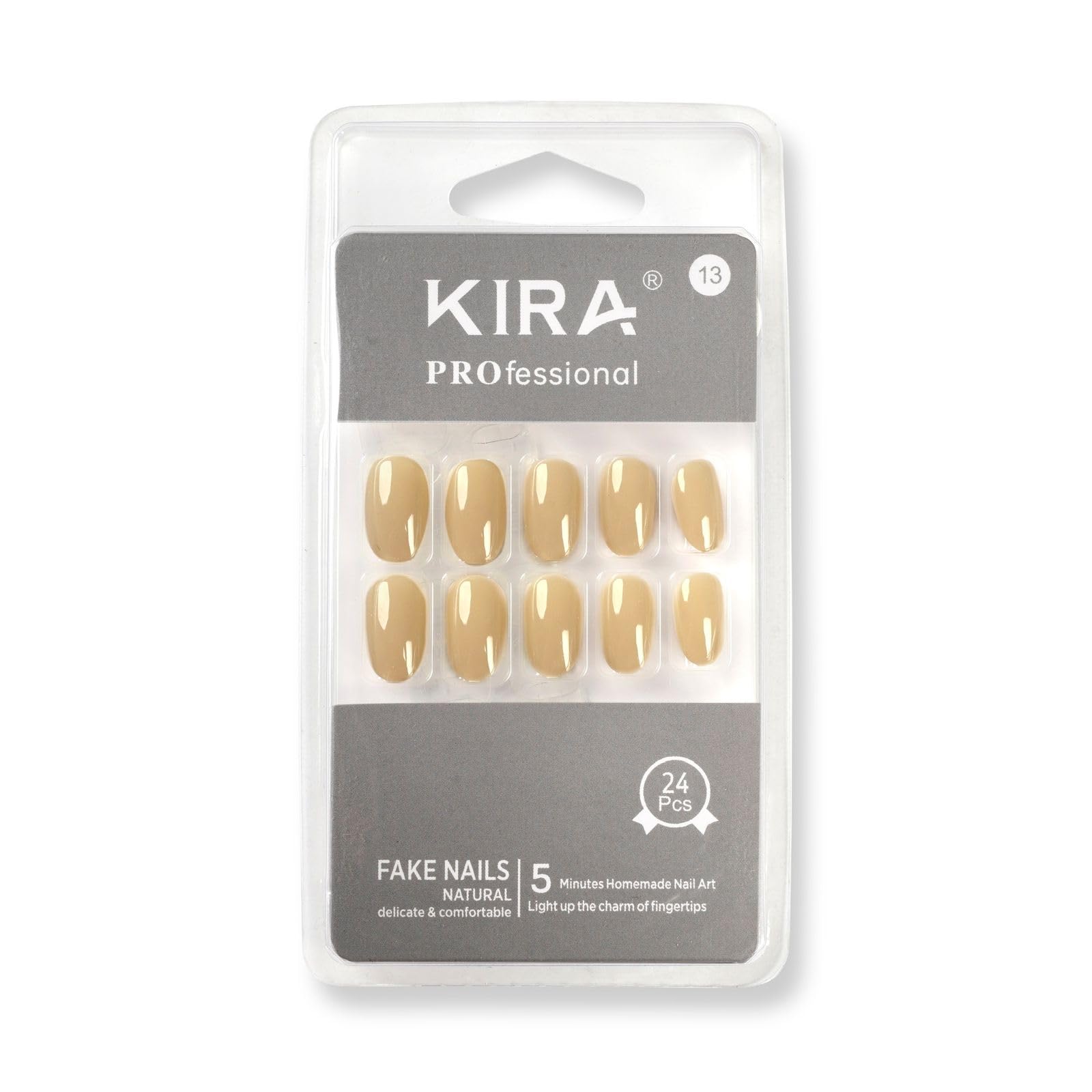 KIRA Artificial Fake Nails Kit with Nail Glue & Buffer - Natural False Nails for Women, Long Lasting Waterproof Press On Nails for Daily Wear, Parties & Special Occasions (Style A13)
