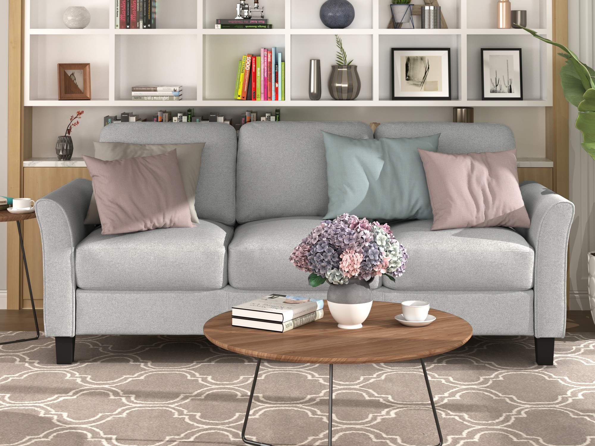 Compact 3-Seater Linen Sofa for Small Spaces - Modern Grey, Black & Light Grey Couches for Living Room & Bedroom - Perfect for Apartments, Dorms & Cozy Home Decor