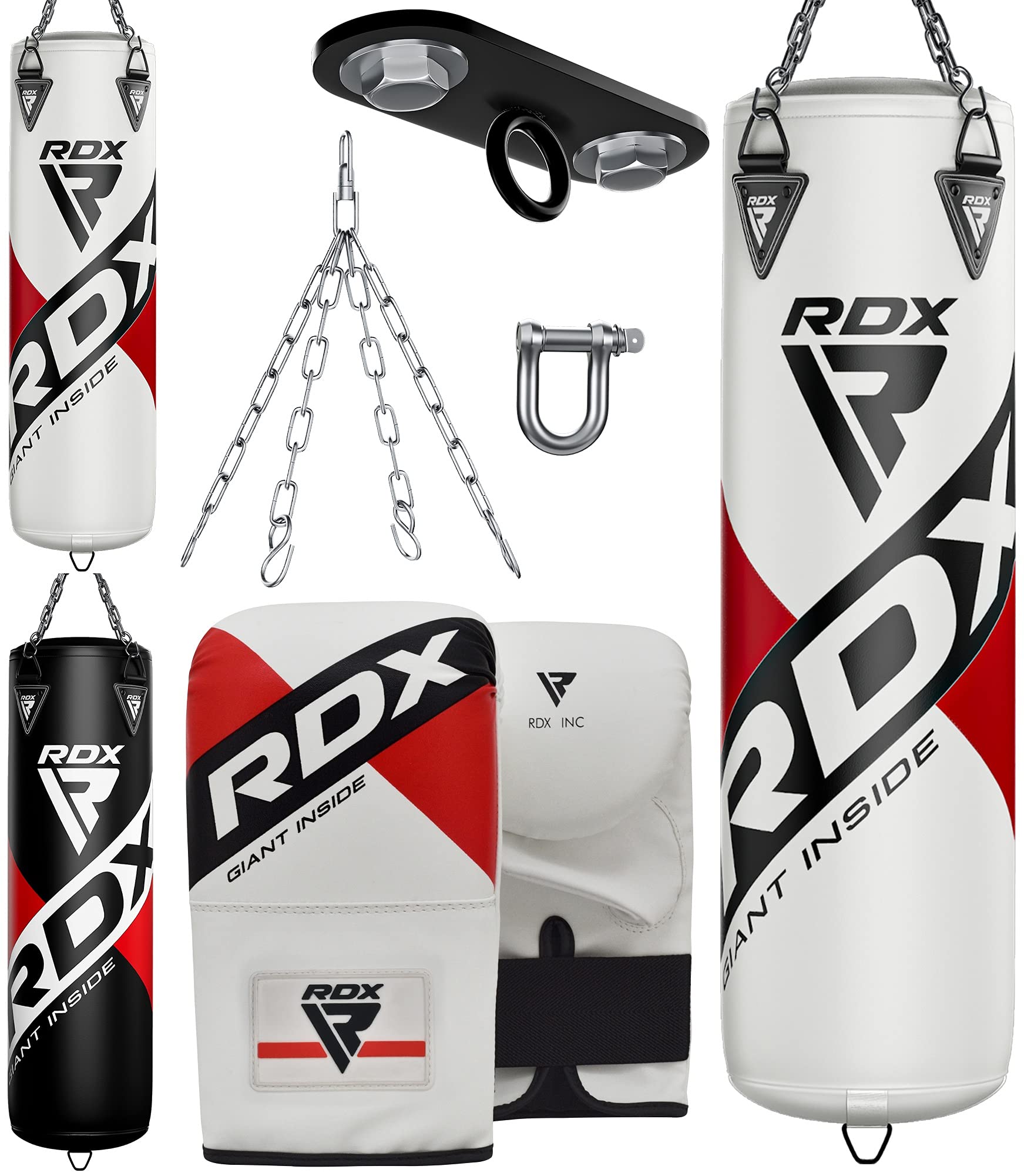 RDX Unfilled Punching Bag Set with Muay Thai Training Gloves & Punch Mitts - Includes Hanging Chain & Ceiling Hook - Perfect for MMA, Kickboxing, Martial Arts (4FT & 5FT Options) - Ideal for Home Gyms, Boxing Training & Fitness Workouts