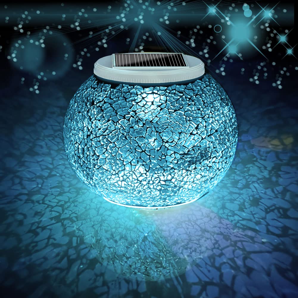 Aukora Color Changing Solar Powered Glass Ball Garden Lights - Waterproof LED Solar Table Lights for Outdoor & Indoor Decor - Perfect for Garden, Patio, Yard, Party - Crack Glass Design - Ideal Gift for Home & Holiday Decorations