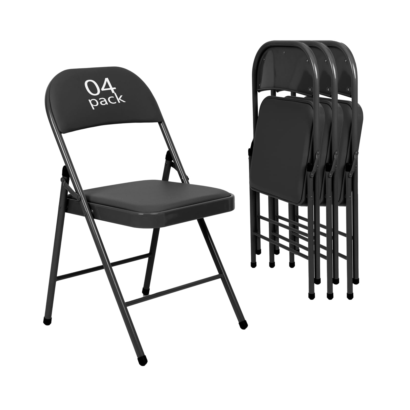 4 Pack Black Folding Chairs with Padded Seats - Heavy Duty Portable Stackable Chairs for Indoor Outdoor Use - Perfect for Weddings, Parties, Office Events & Camping - Classic Leather-Like Folding Chairs (Set of 4)