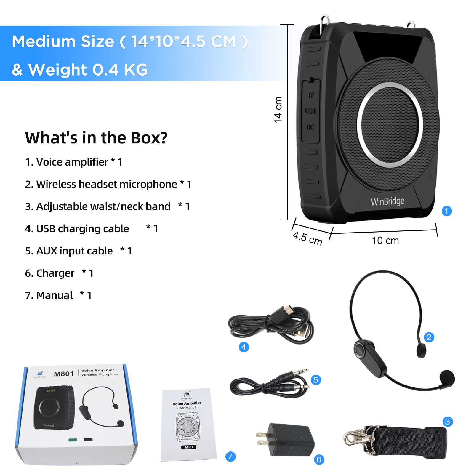 20W Wireless Bluetooth Voice Amplifier with Microphone - Portable Waterproof Speaker System for Teachers, Public Speaking, Classroom & Outdoor Use - Personal Headset & Rechargeable Loudspeaker M801 - Perfect for Lectures, Presentations, Training & Events