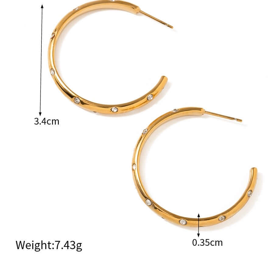 18K Gold Plated Minimalist Diamond C Hoop Earrings for Women - Elegant Dainty Jewelry Gift for Her | Perfect for Everyday Wear, Date Night & Special Occasions | JDE904