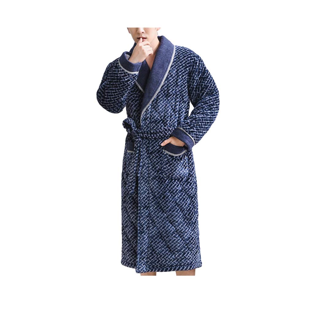 Premium Men's Fleece Bath Robe - Soft Plush Long Shower Robe, Warm Sleepwear & Loungewear, X-Large Blue Housecoat for Spa, Relaxation & Home Comfort