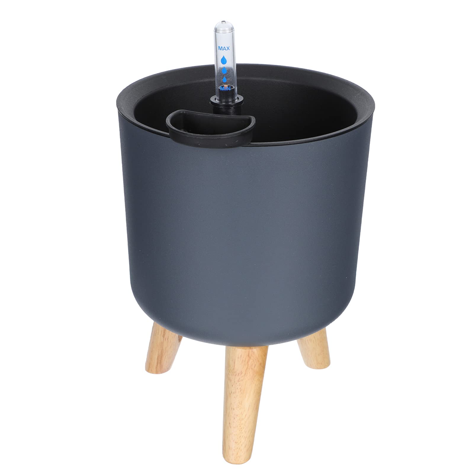 Yardwe Grey Round Flower Pot with Legs - Indoor Planter with Water Level Gauge, Decorative Plant Container for Home, Office, Balcony & Garden Decor