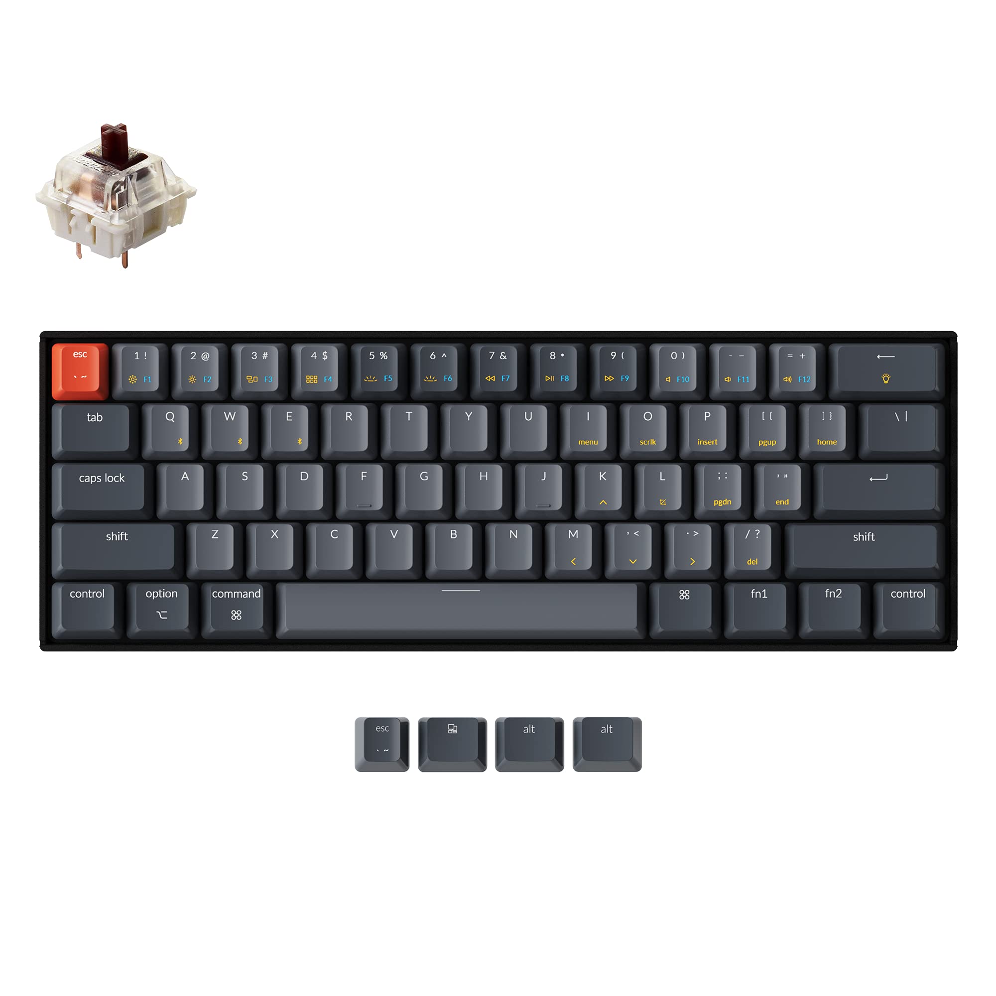 Keychron K12 60% Compact Mechanical Keyboard - Hot-Swappable Gateron G Pro Brown Switches, Bluetooth 5.1/USB Wired, White LED Backlit, 61-Key Layout for Mac & Windows - Perfect for Office Work, Gaming & Programming