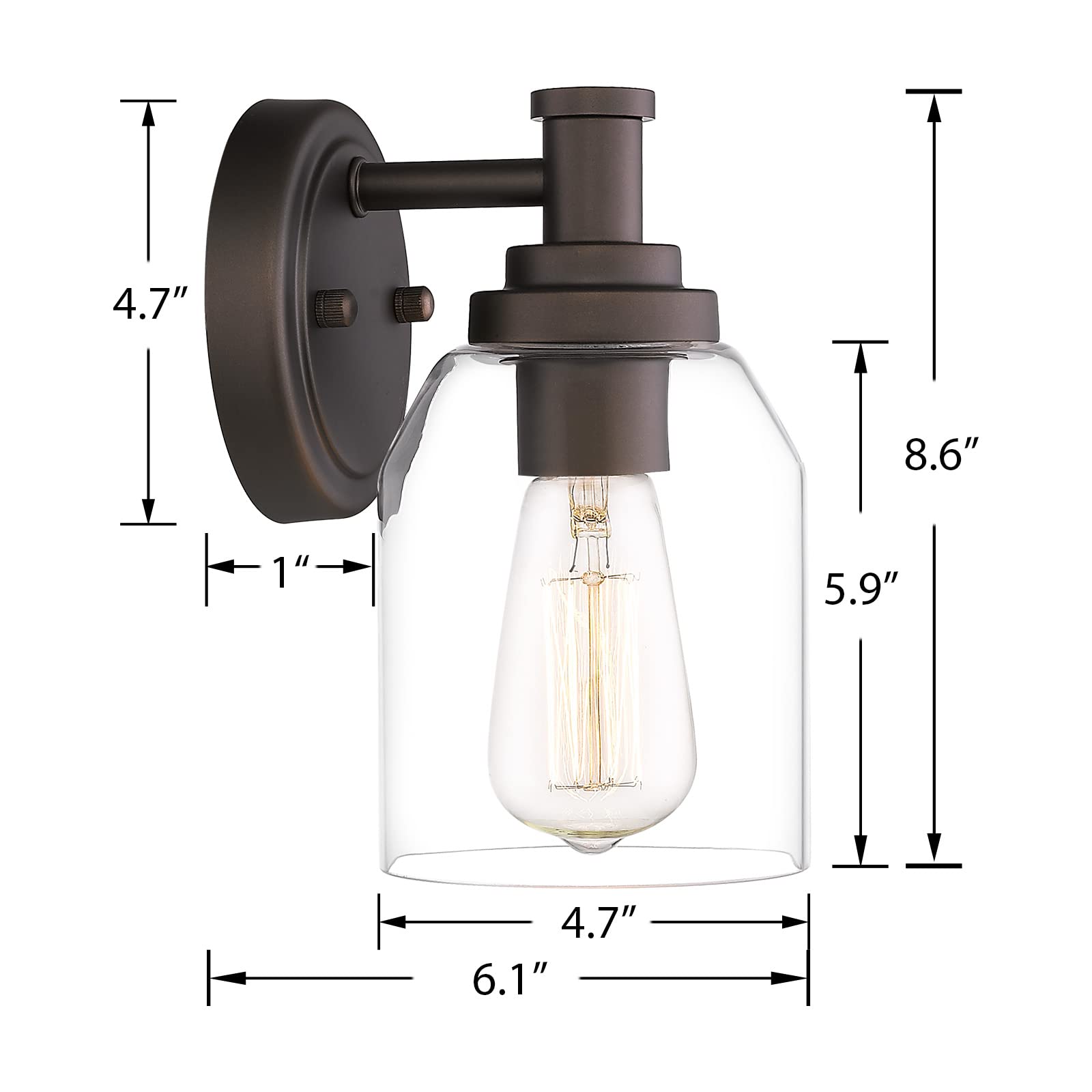 Farmhouse Vanity Sconces Wall Lighting 2 Pack - Oil Rubbed Bronze Bathroom Light Fixture with Clear Glass Shade for Bedroom, Hallway & Bathroom Decor (ZG33B-2 ORB)