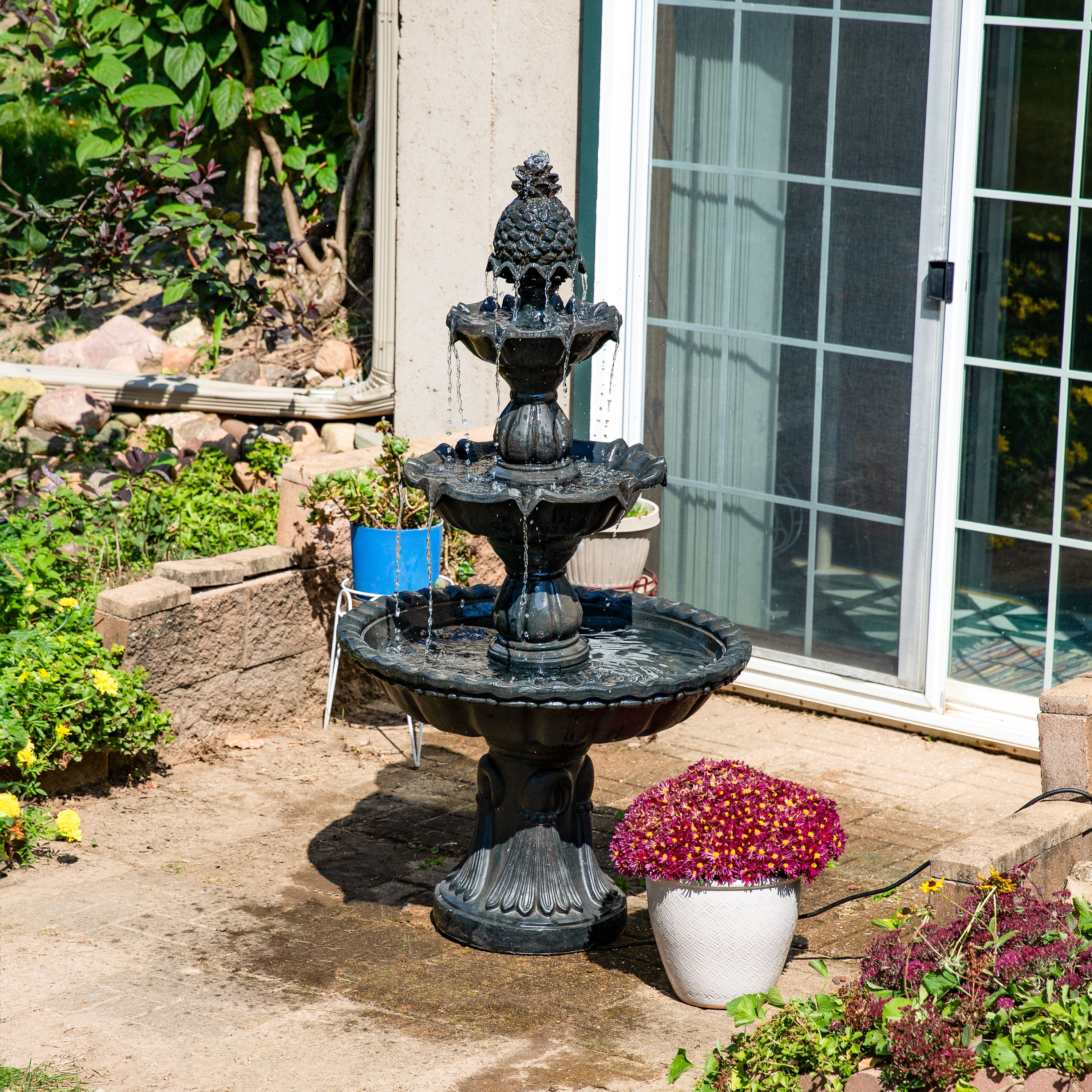 Sunnydaze 3-Tier Outdoor Water Fountain for Garden - Relaxing Garden Decor with Cascading Waterfall - Perfect for Patio, Yard, and Backyard Landscaping