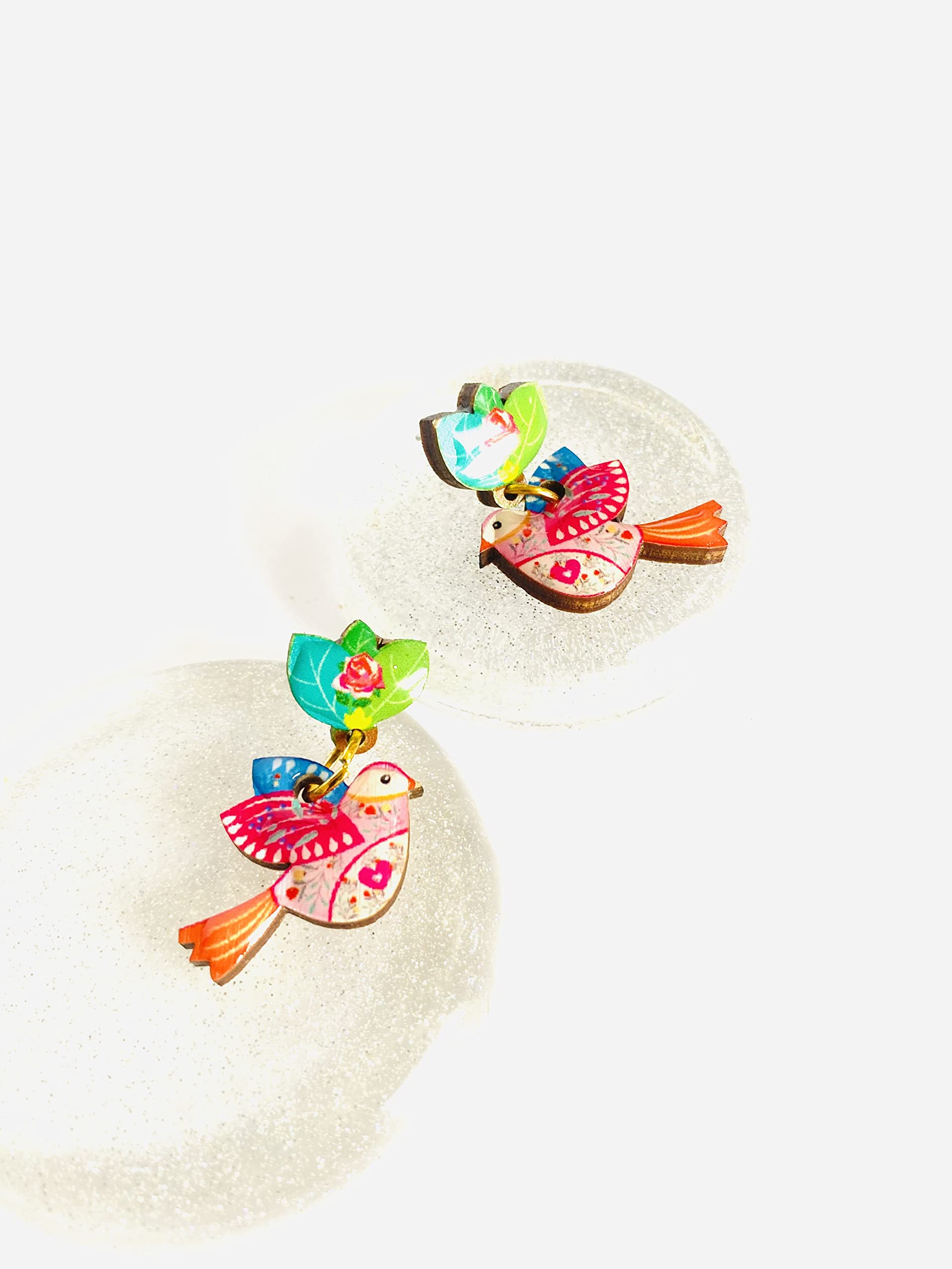 Colorful Bird Earrings for Women - Small Statement Jewelry, Bird Lover Gifts, Leaf & Floral Pastel Summer Earrings - Perfect for Weddings, Parties & Everyday Wear