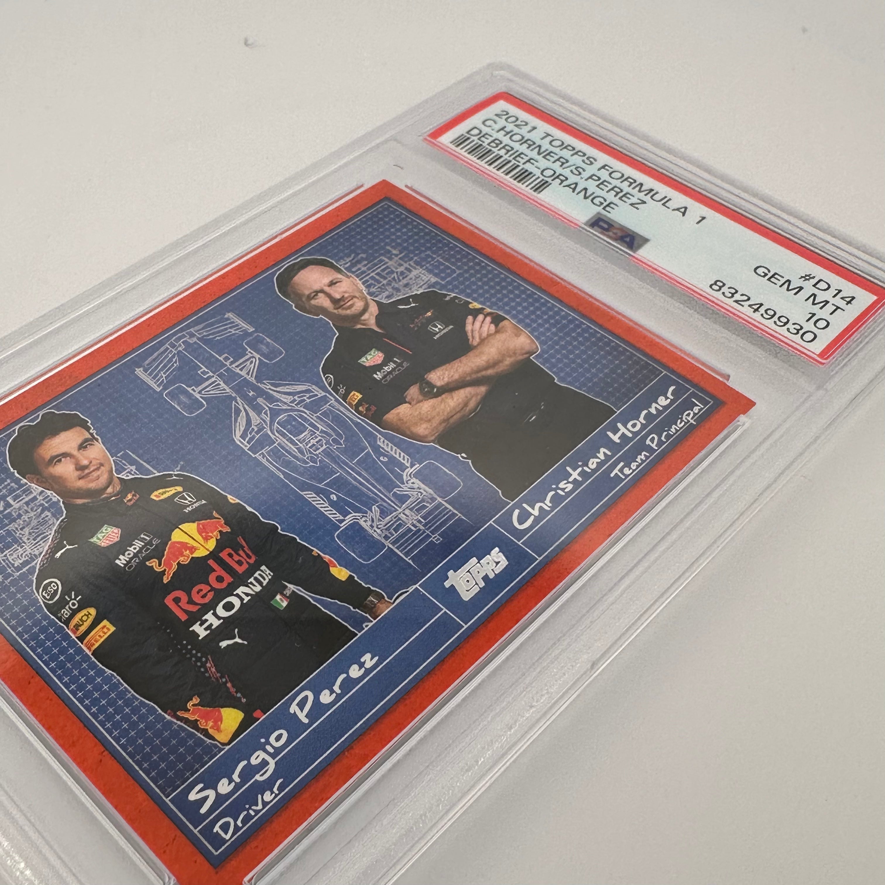 PSA 10 2024/25 Sergio Perez & Christian Horner F1 Debrief #D14 Orange - Perfect for F1 Collectors, Racing Fans, and Memorabilia Displays