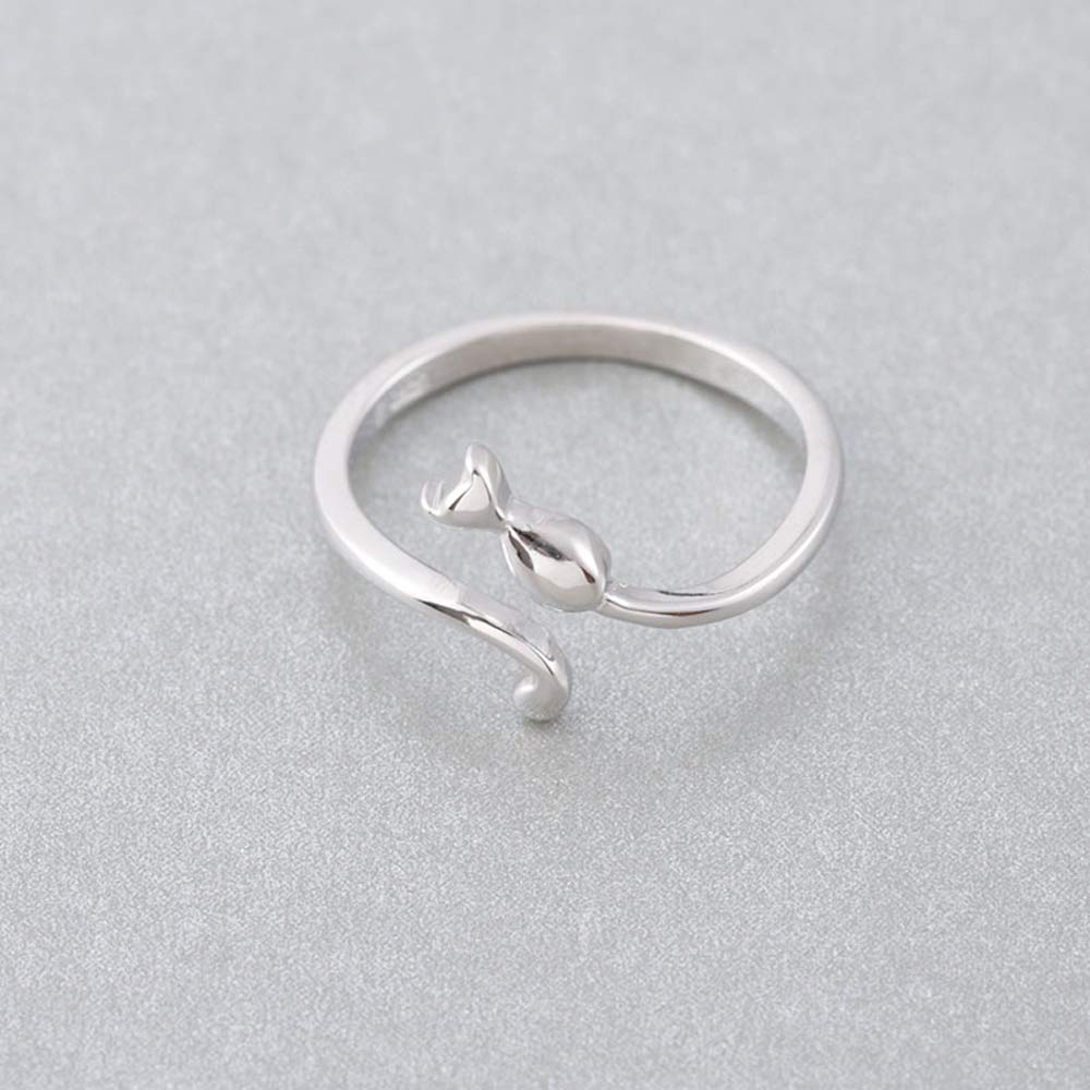 NewZenro Sterling Silver Cat Open Toe Ring - Adjustable Promise Band Jewelry for Women, Teen Girls, Pet Lovers | Perfect Birthday Gift, Engagement Ring, Fashion Statement for Cat Owners & Animal Lovers