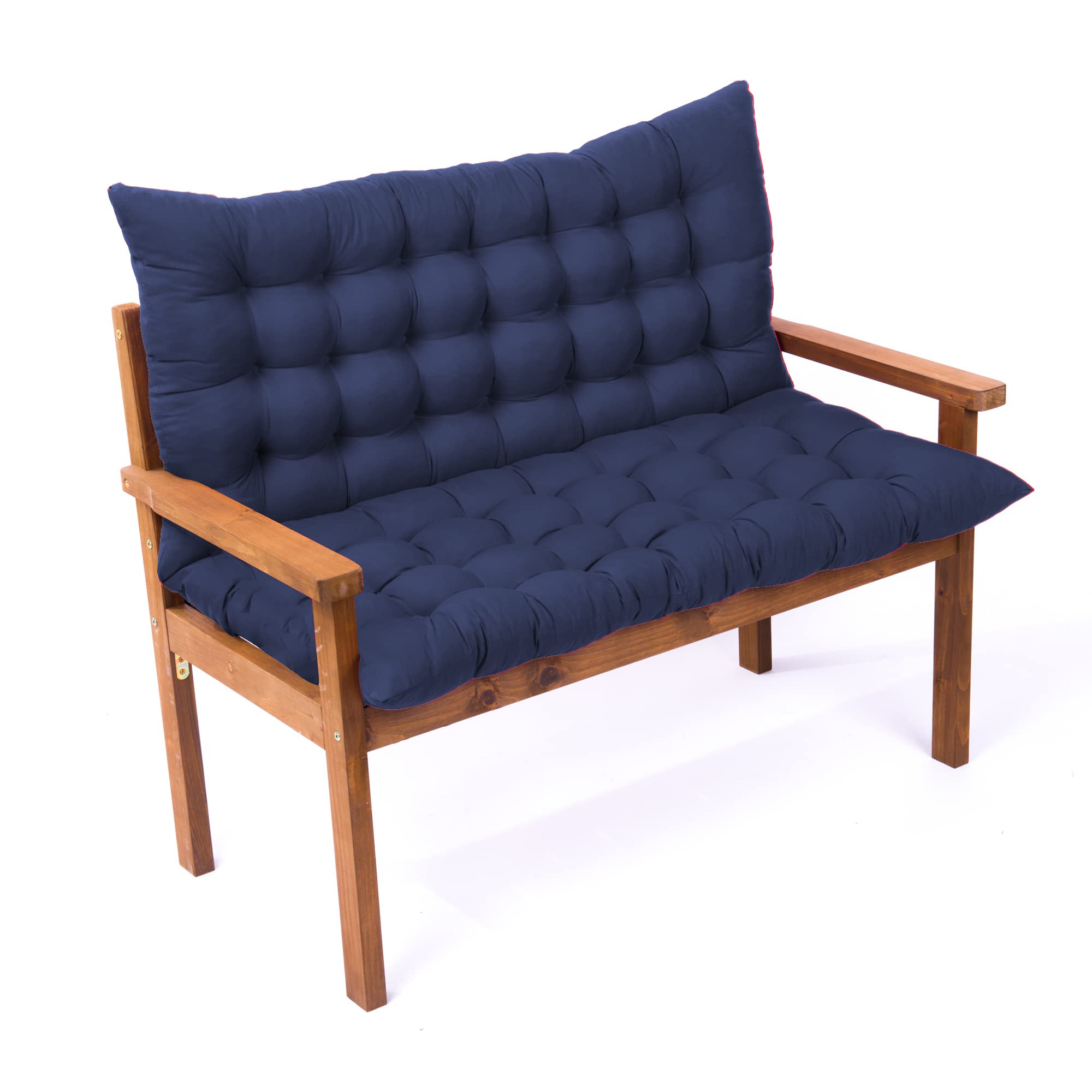 3 Inch Thick Outdoor Bench Cushion with Ties - Waterproof Patio Swing Seat Pad with Backrest - Replacement Cushions for 2-3 Seater Porch Swing & Outdoor Furniture (59x40 Inches, Blue) - Perfect for Garden, Deck, and Backyard Relaxation