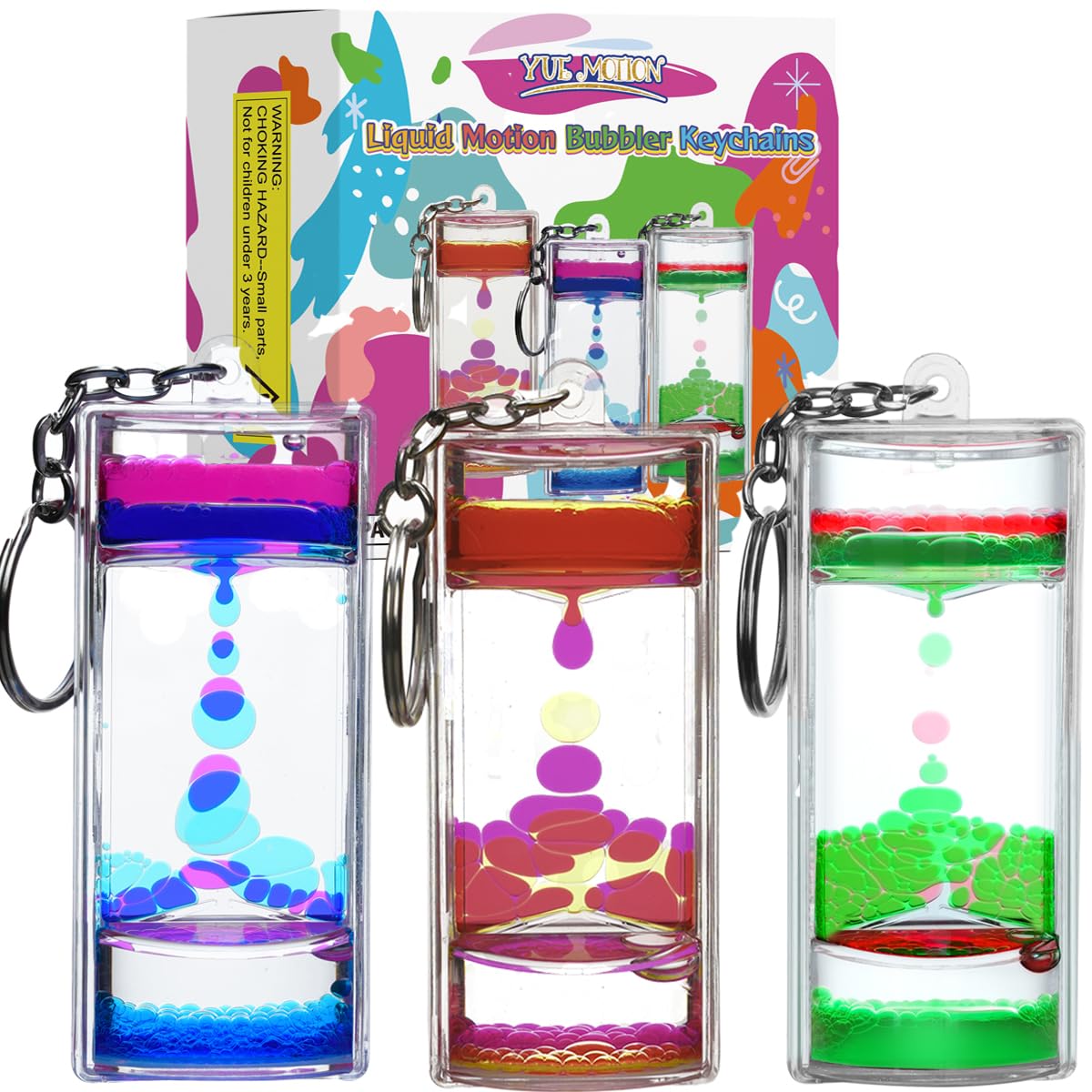 YUE MOTION Liquid Motion Bubbler Keychains - Mesmerizing Sensory Fidget Toys for Stress Relief, Gifts, Party Favors, Office & Classroom Focus