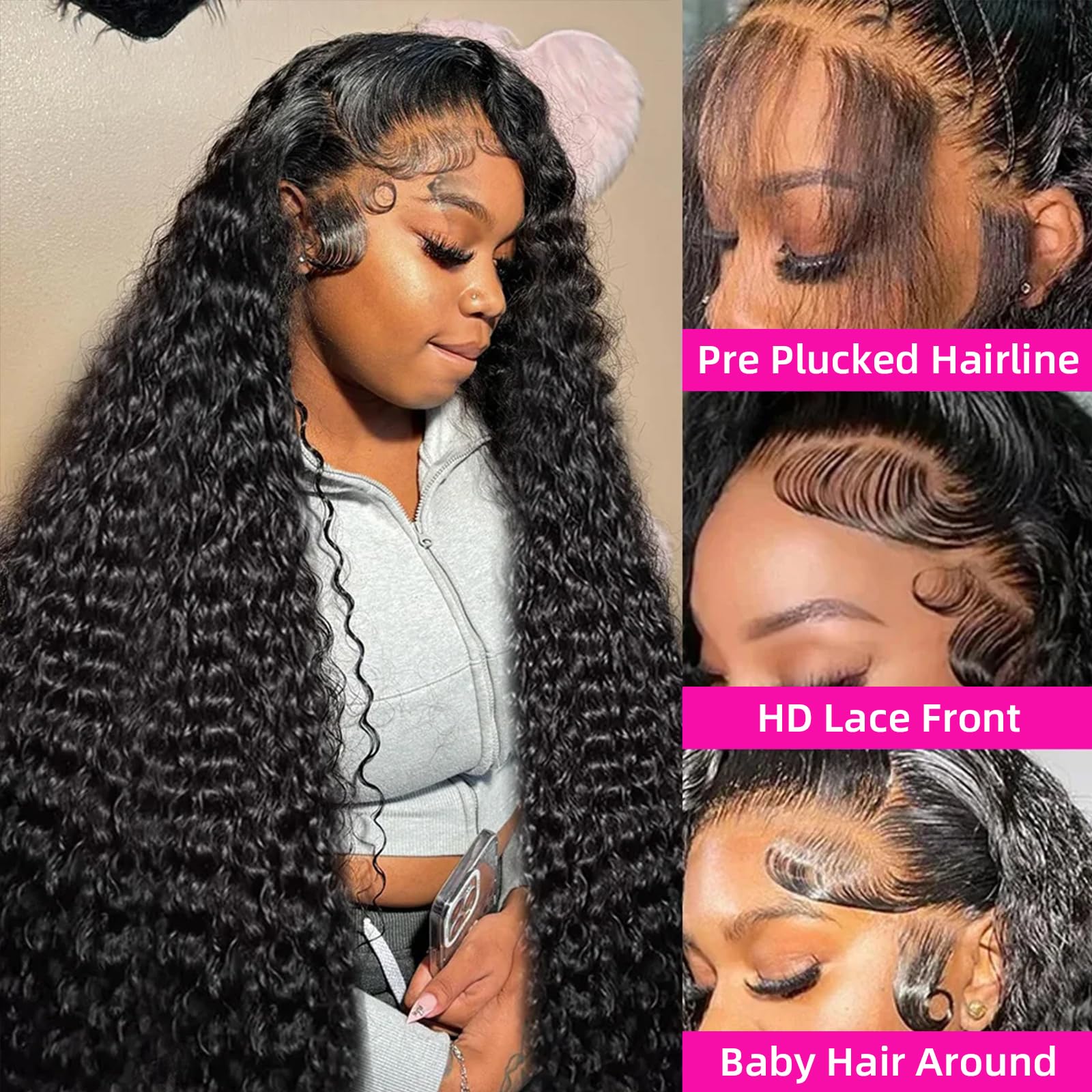 30 Inch Deep Wave Lace Front Wigs Human Hair 250% Density 13x6 HD Lace Frontal Wigs - Pre Plucked Deep Curly Glueless Human Hair Wigs for Women | Perfect for Daily Wear, Cosplay, Parties & Special Occasions