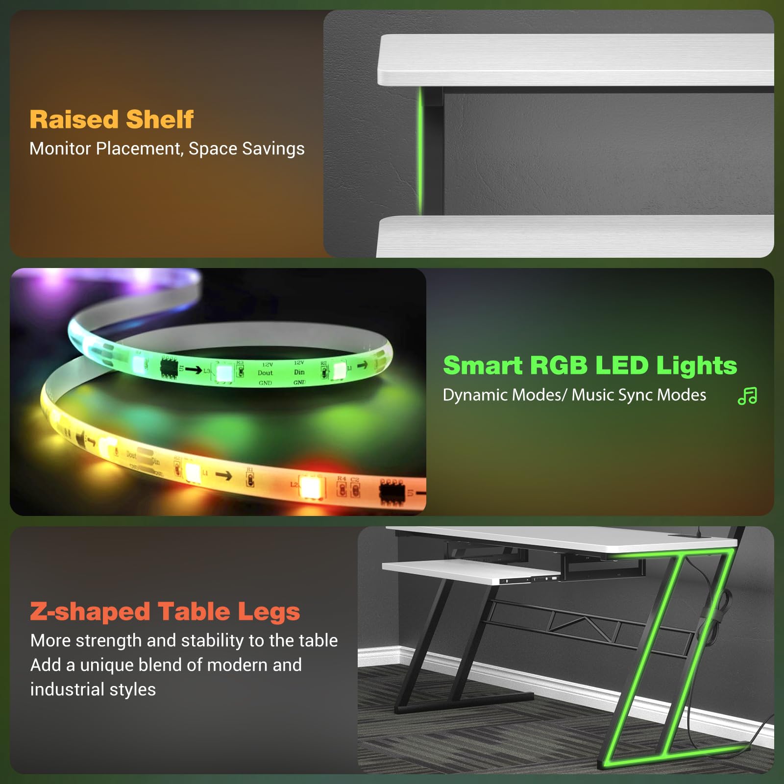 Armocity Music Studio Desk with Power Outlets & RGB LED Lights - Professional Recording Studio Workstation for Music Producers, DJs & Home Studios (Matte White) - Perfect for Home Recording, Podcasting & Music Production