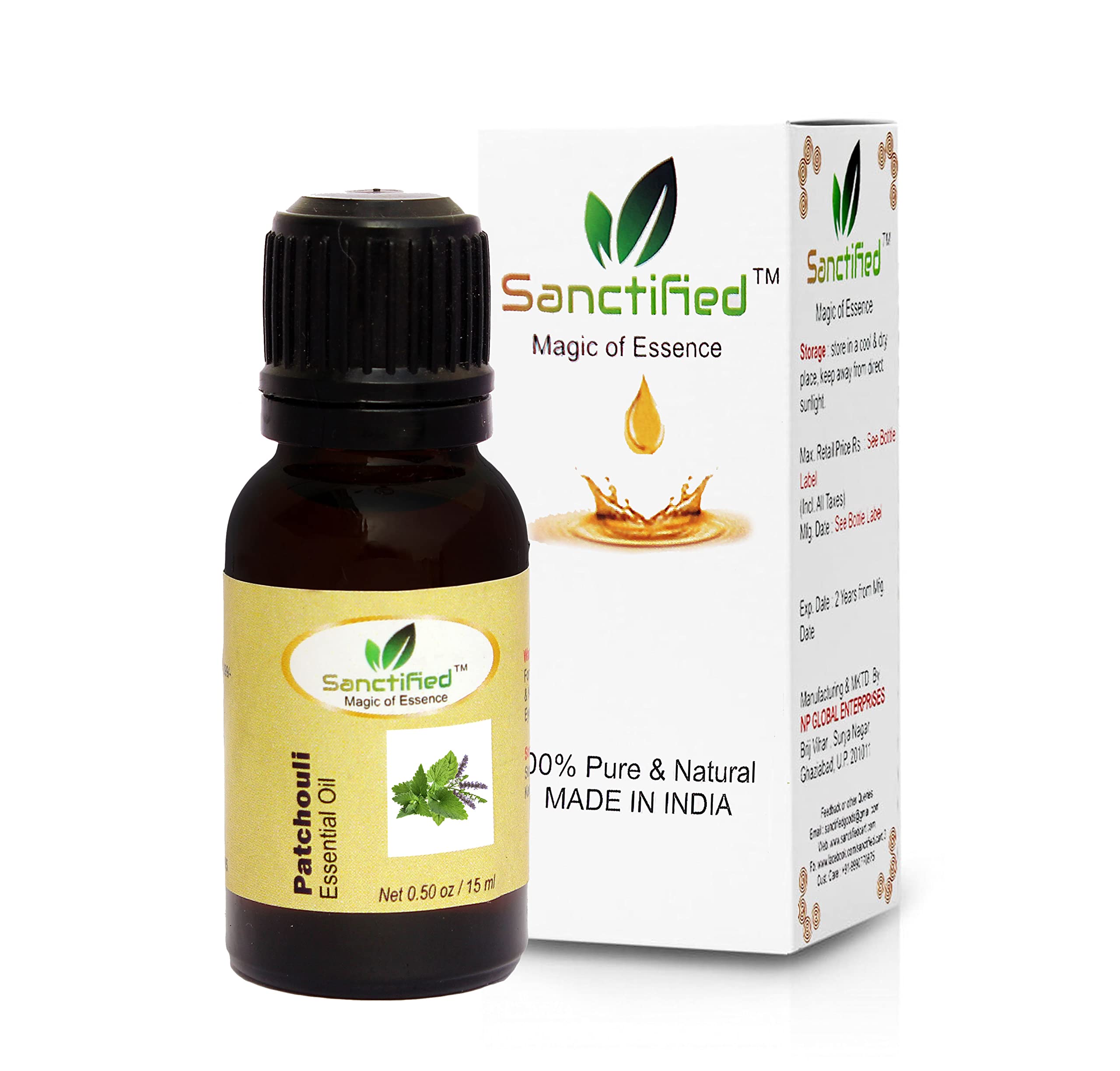 Organic Patchouli Essential Oil 15ml - Stress Relief, Skin & Hair Care, Aromatherapy, Massage, Diffuser - Natural Relaxation & Wellness Solution